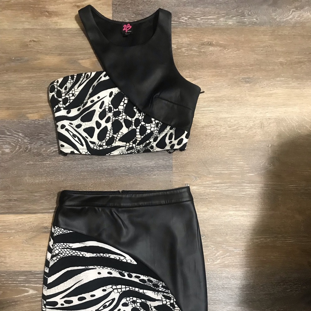 Faux leather printed skirt and top